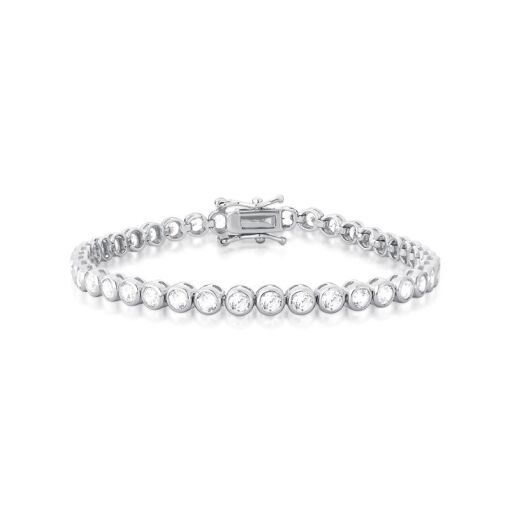 PULSEIRA COM CRISTAIS REDONDOS PRATA RODINADA