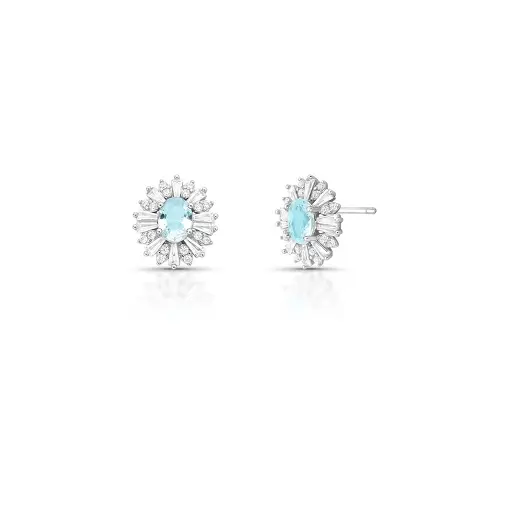 BRINCO DE FLOR COM CRISTAL OVAL E ZIRCÔNIAS