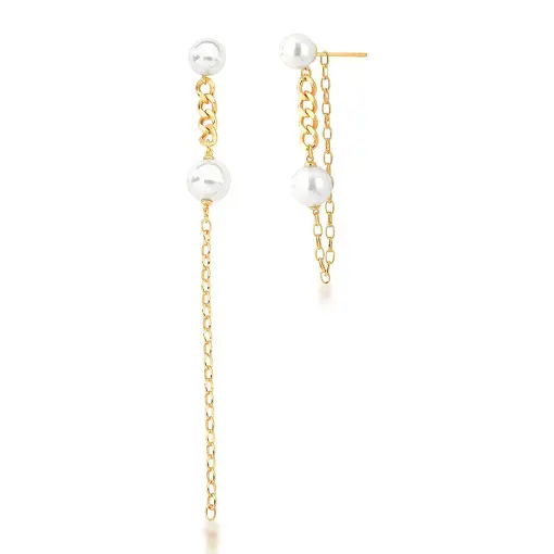 BRINCO EAR JACKET E PÉROLAS SHELL E ELOS GROUMET BANHADO A OURO