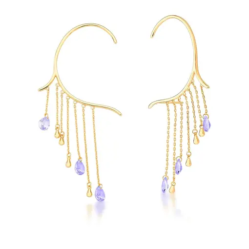 BRINCO EAR CUFF COM ZIRCÔNIAS AMETISTA LAVANDA BANHADO A OURO