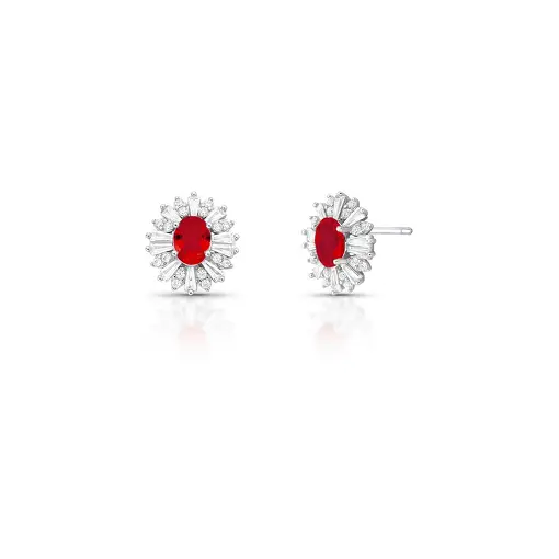 BRINCO DE FLOR COM CRISTAL OVAL E ZIRCÔNIAS