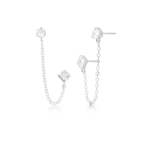 BRINCO EAR LINE COM CRISTAIS PRATA LISA