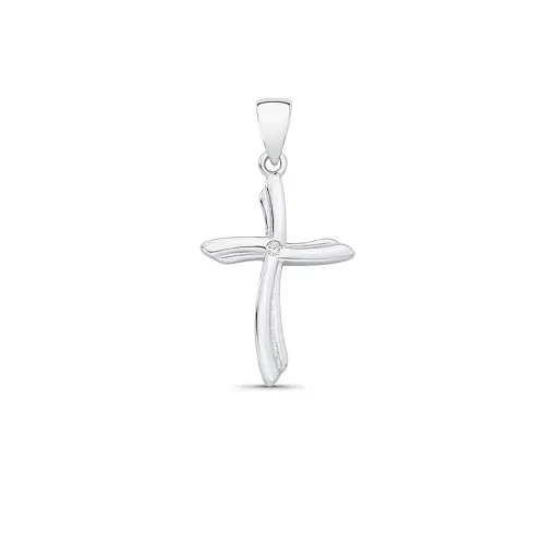 PINGENTE DE CRUZ CURVO COM ZIRCÔNIA PRATA RODINADA
