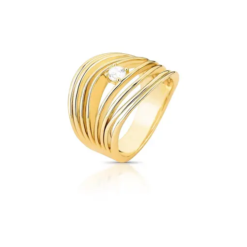 ANEL CURVO E VAZADO COM CRISTAL REDONDO