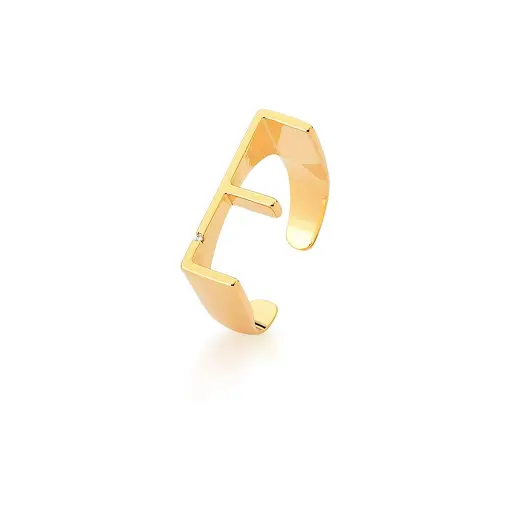 ANEL REGULÁVEL LETRA "E" LISO COM ZIRCÔNIA BRANCA BANHADO A OURO