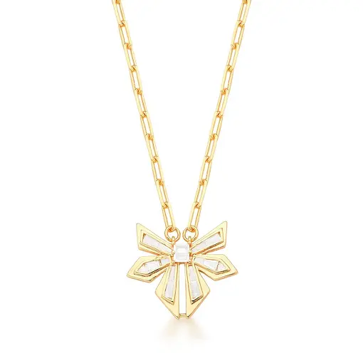 COLAR COM PINGENTE FLOR ZIRCÔNIAS BAGUETES BANHADA A OURO