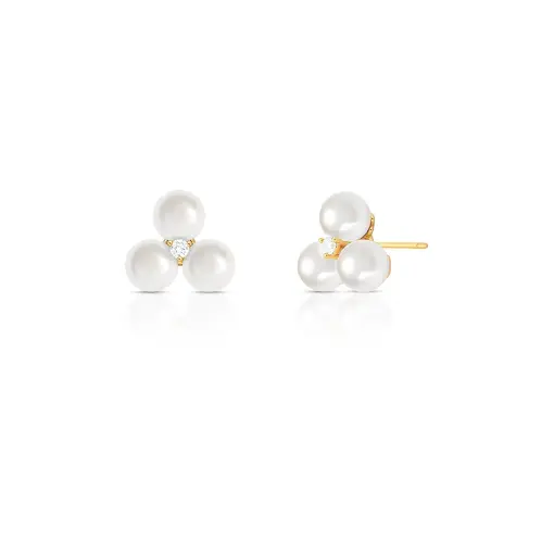 BRINCO DE FLOR COM PÉROLAS SHELL E CRISTAL REDONDO