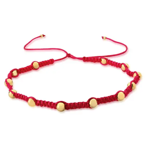 COLAR COM FIO ENCERADO TRANÇADO PINK BANHADO A OURO