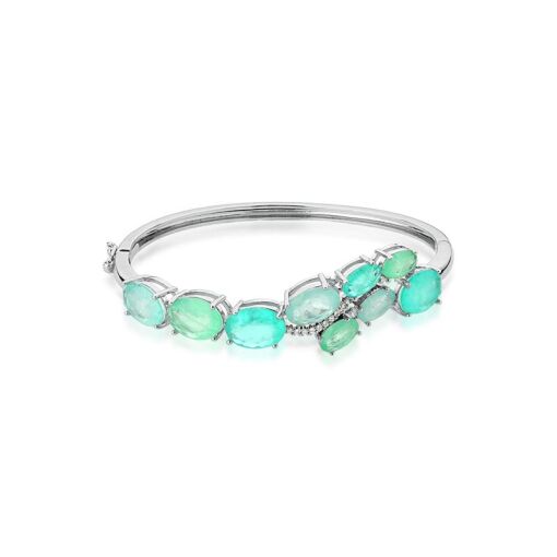 BRACELETE CURVO COM CRISTAIS FUSION TURMALINA BANHADO A RÓDIO