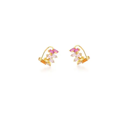 PIERCING DE ORELHA E CRISTAIS BAGUETES BANHADO A OURO