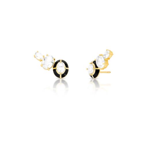 BRINCO EAR CUFF COM CRISTAL OVAL E ESMALTADO BANHADO A OURO