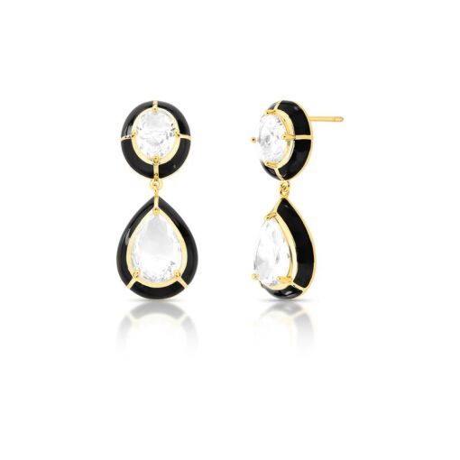BRINCO COM CRISTAL DE GOTA E OVAL ESMALTADO EM PÊNDULO