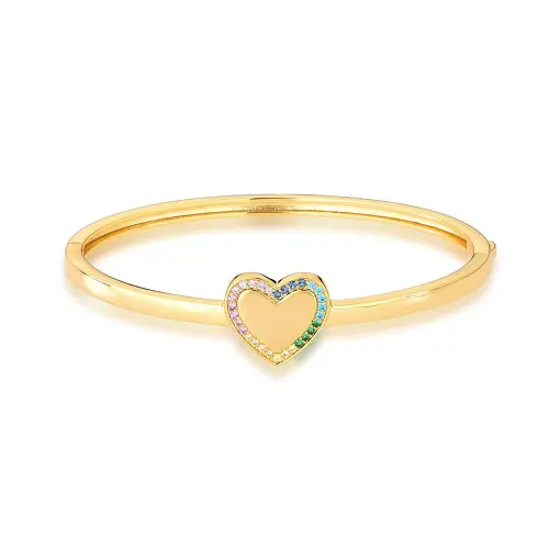 BRACELETE CORAÇÃO COM ZIRCÔNIAS COLORIDAS BANHADO A OURO