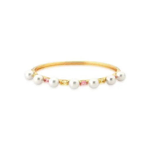 BRACELETE COM ZIRCÔNIAS AMARELAS E PÉROLA BANHADO A OURO